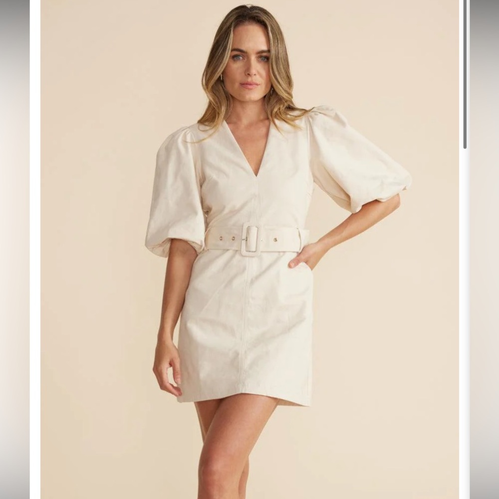 Minkpink Daphne mini puff sleeve belted dress